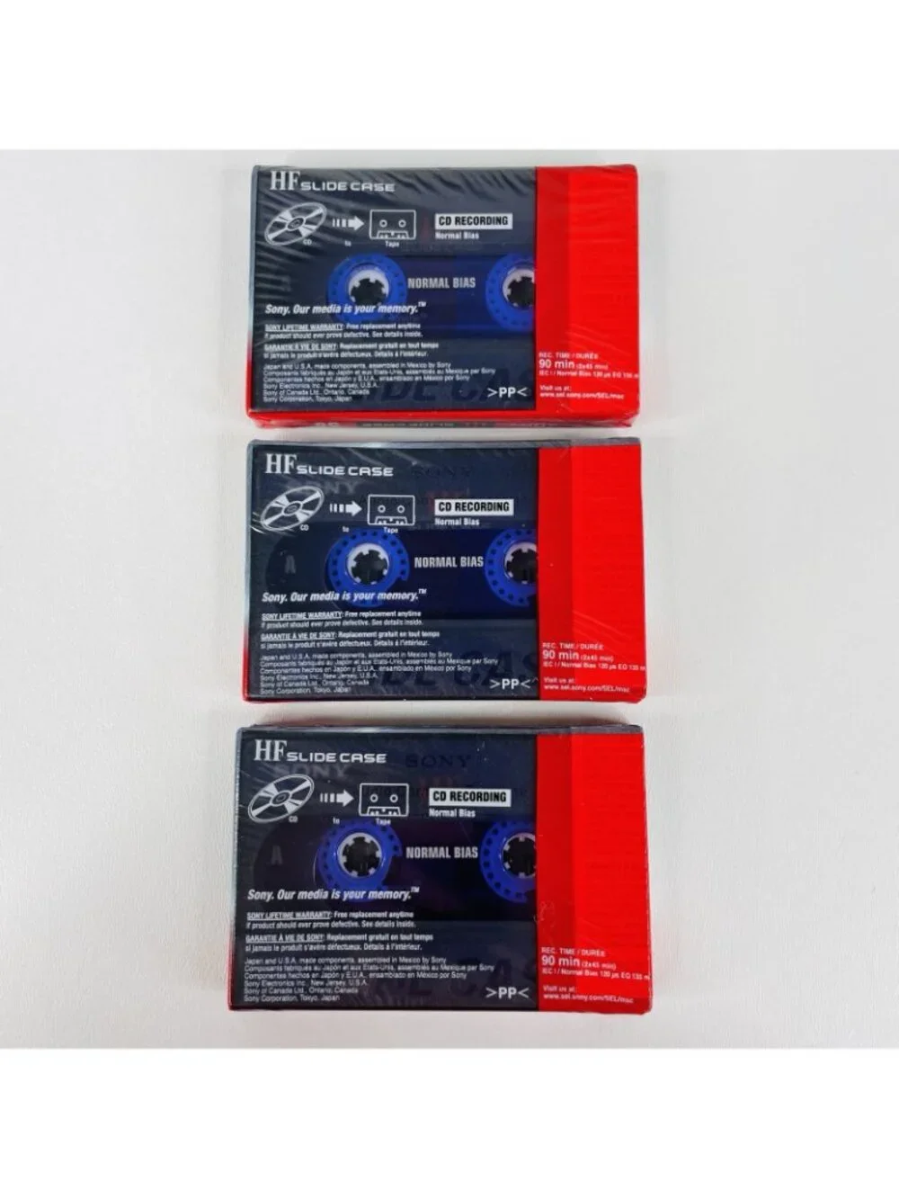 Lot Of 3 Sony 90 Minute HF New Color Slide Case CD Recording Cassette Tape